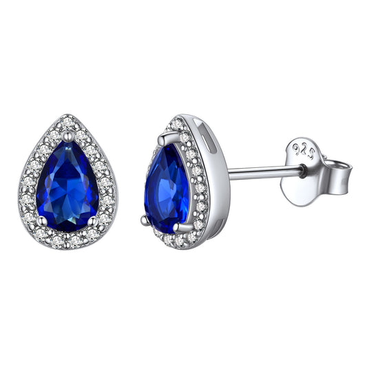 Teardrop Birthstone Halo Stud Earrings For Women Sterling Silver BIRTHSTONES JEWELRY