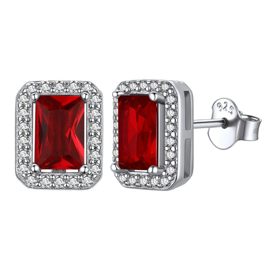 Sterling Silver Square Halo Birthstone Stud Earrings