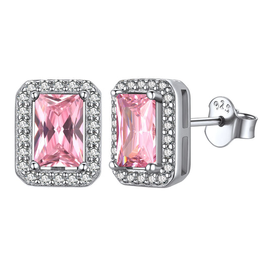 Sterling Silver Square Halo Birthstone Stud Earrings