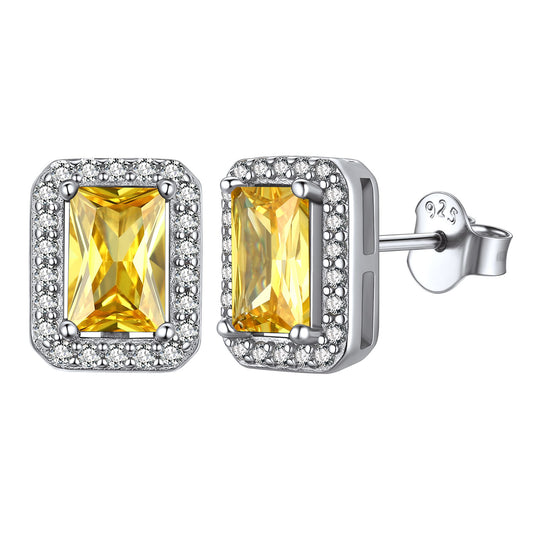 Sterling Silver Square Halo Birthstone Stud Earrings