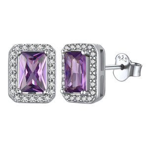 Sterling Silver Square Halo Birthstone Stud Earrings