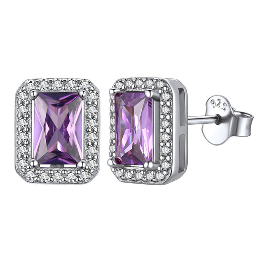 Sterling Silver Square Halo Birthstone Stud Earrings