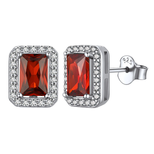 Sterling Silver Square Halo Birthstone Stud Earrings
