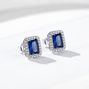 Sterling Silver Square Halo Birthstone Stud Earrings