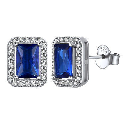 Sterling Silver Square Halo Birthstone Stud Earrings