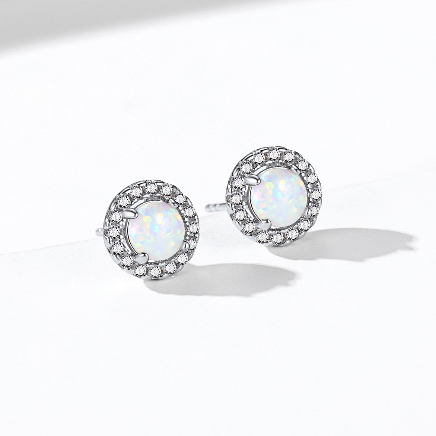 Cubic Zirconia Halo Opal Stud Earrings