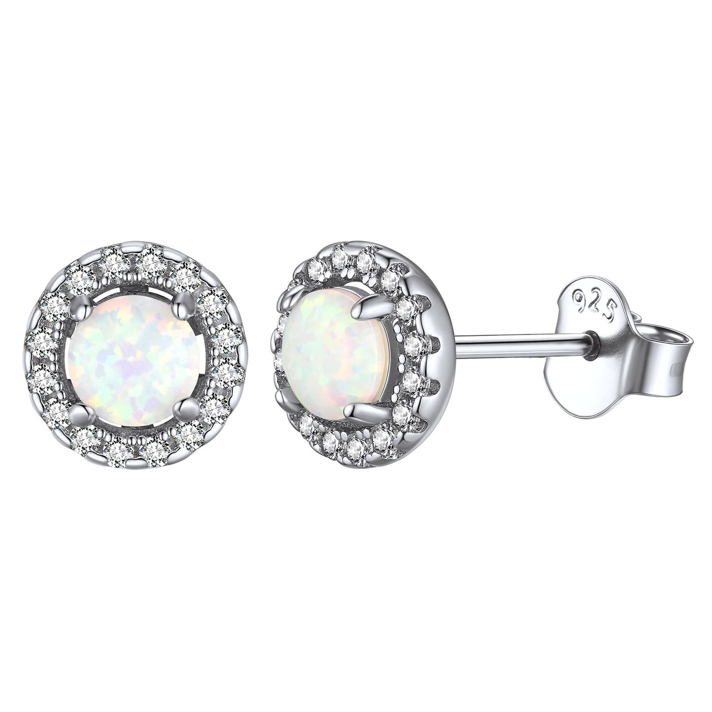 Cubic Zirconia Halo Opal Stud Earrings