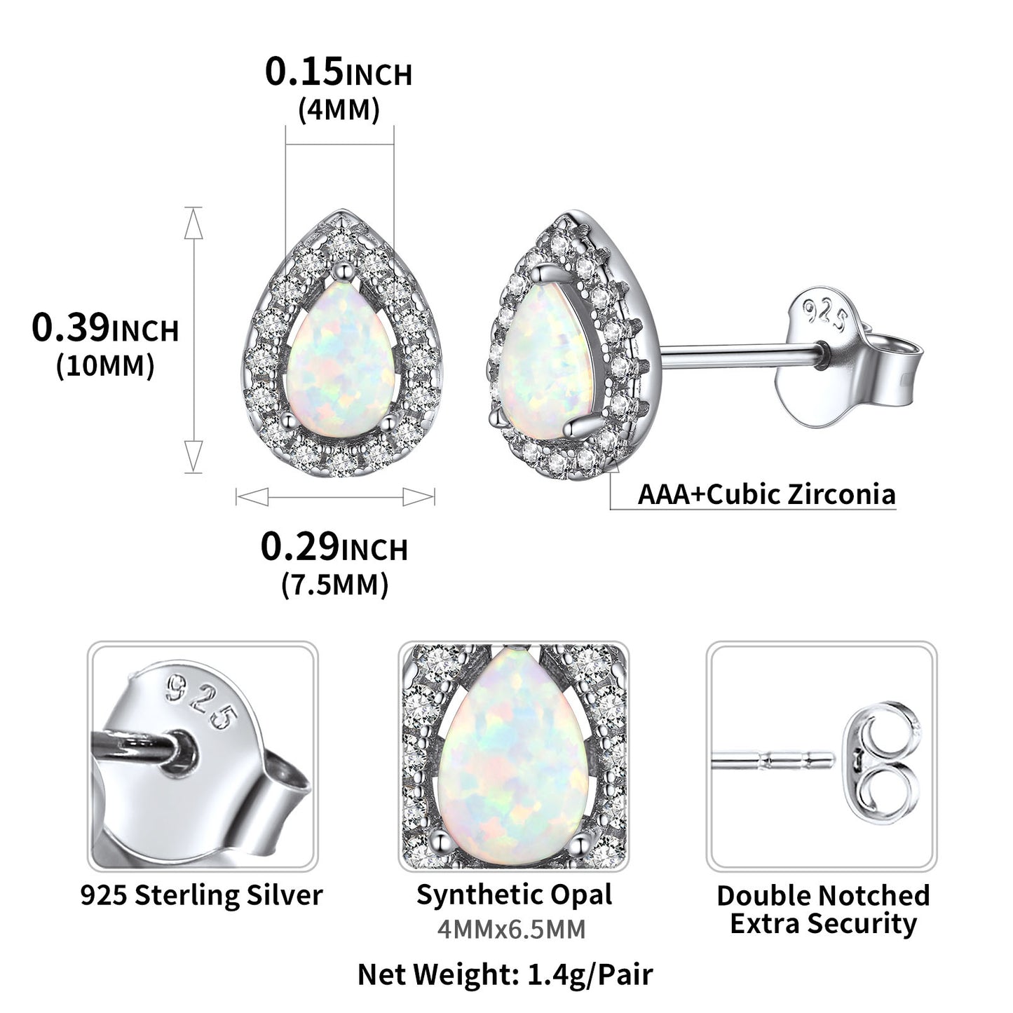 Stylish Teardrop Cubic Zirconia Opal Stud Earrings