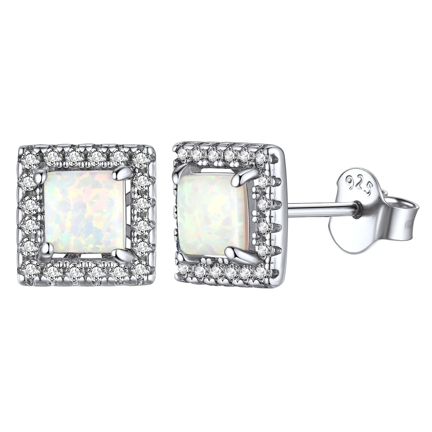 Geometric Square Cubic Zirconia Opal Stud Earrings
