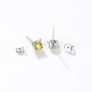 Sterling Silver Birthstone Cat Stud Earrings for Women