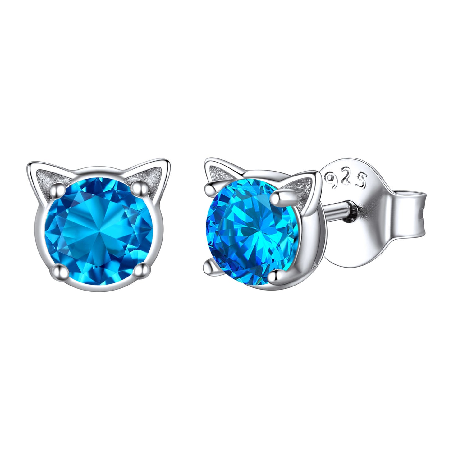 Sterling Silver Birthstone Cat Stud Earrings