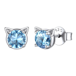 Sterling Silver Birthstone Cat Stud Earrings for Women