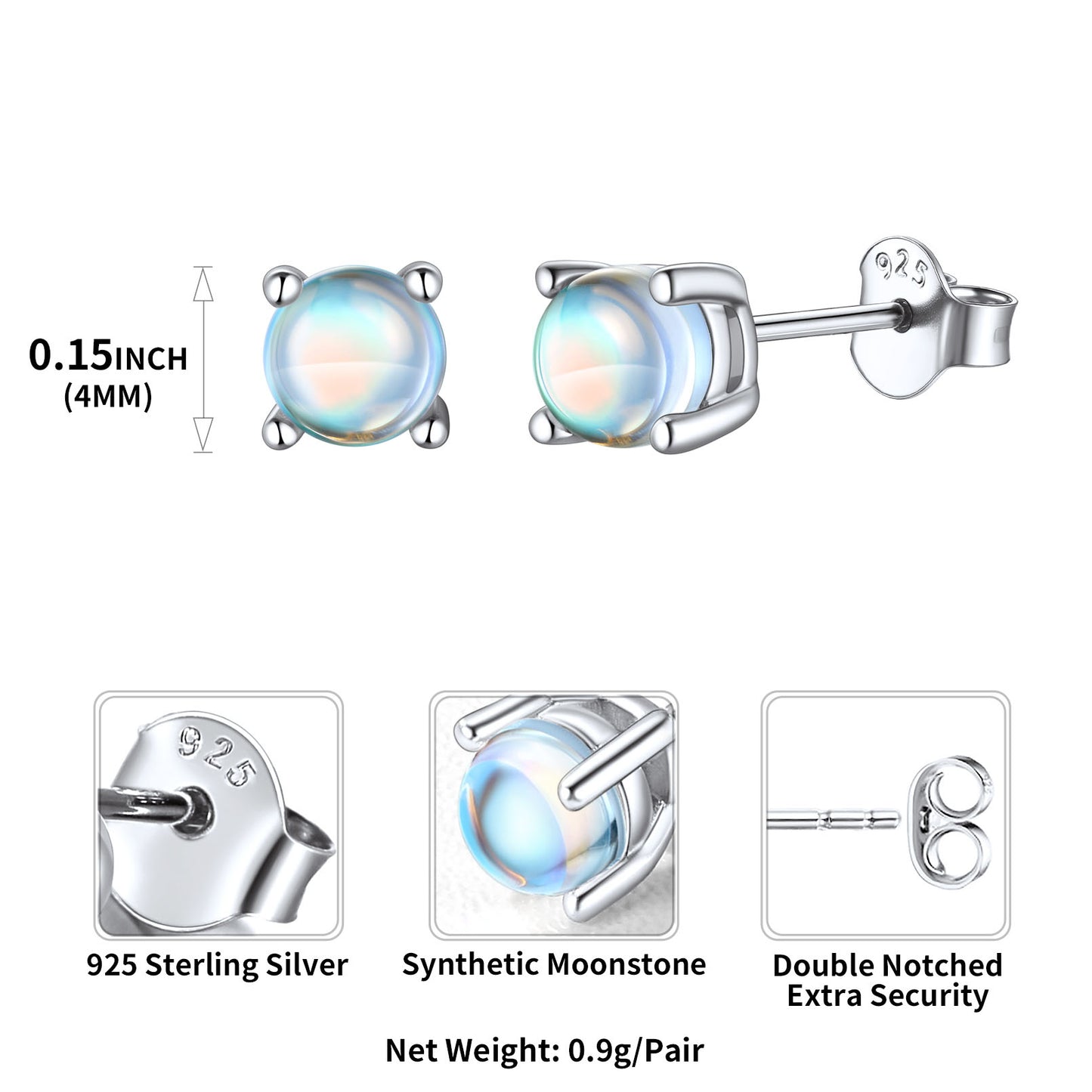 Sterling Silver Round Moonstone Stud Earrings