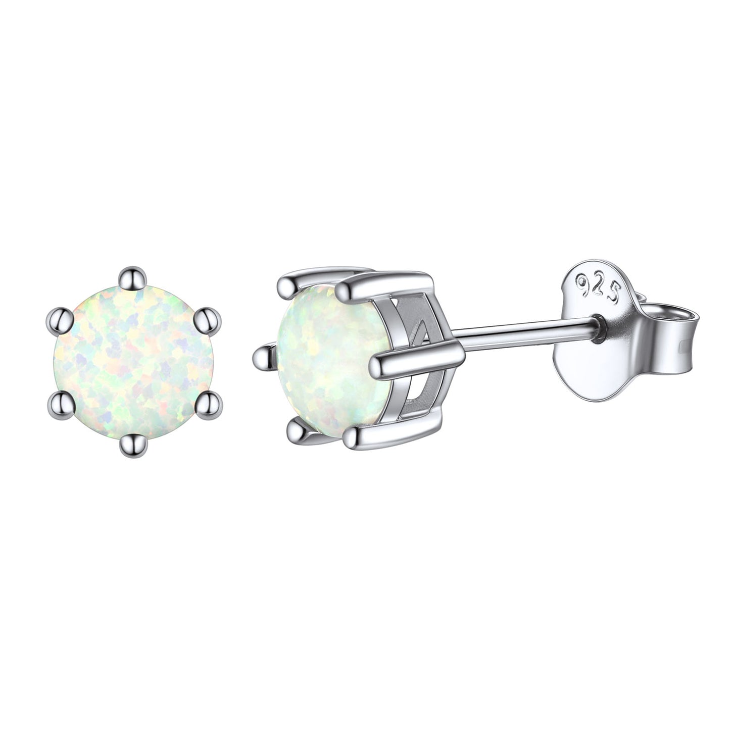 Classic Sterling Silver Round Opal Stud Earrings