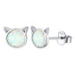 Sterling Silver Cute Cat Opal Stud Earrings