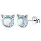 Sterling Silver Cute Cat Moonstone Stud Earrings