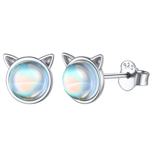 ⚡Flash Sale Sterling Silver Cute Cat Moonstone Stud Earrings