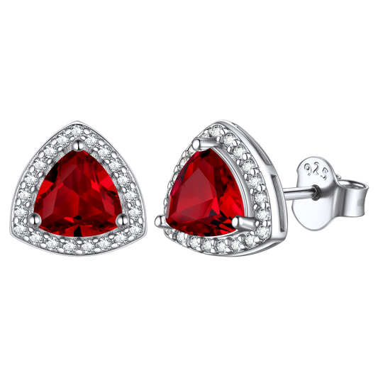 Sterling Silver Triangle Halo Birthstone Stud Earrings