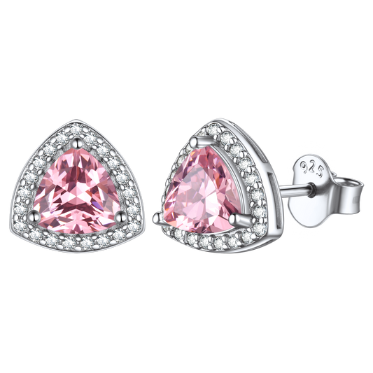 Pendientes de plata de ley con halo triangular y piedra de nacimiento