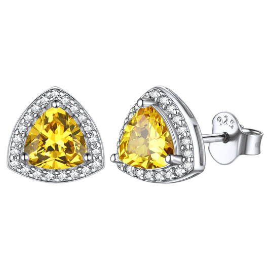 Sterling Silver Triangle Halo Birthstone Stud Earrings