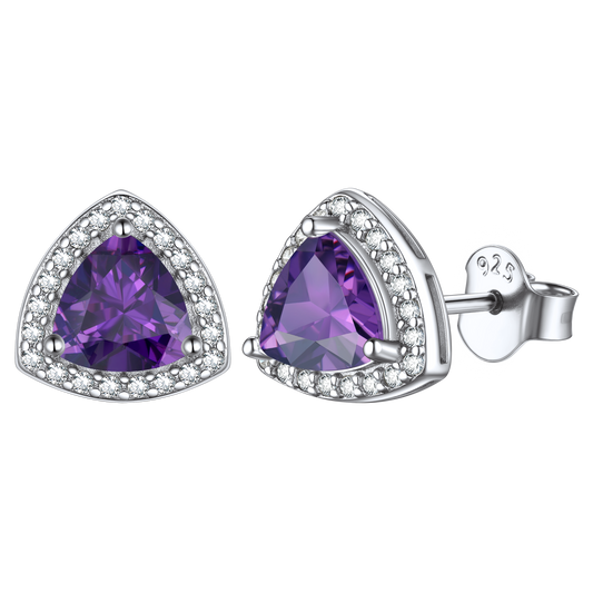 Sterling Silver Triangle Halo Birthstone Stud Earrings