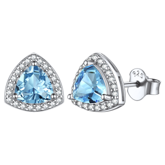 Boucles d'oreilles à tige en argent sterling avec pierre de naissance et halo triangulaire