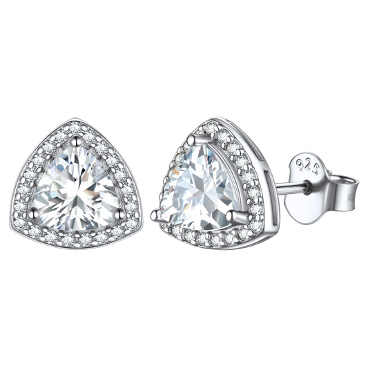 Sterling Silver Triangle Halo Birthstone Stud Earrings