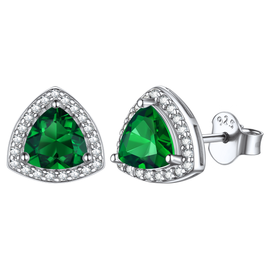 Sterling Silver Triangle Halo Birthstone Stud Earrings