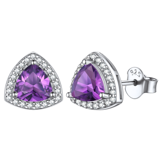 Sterling Silver Triangle Halo Birthstone Stud Earrings