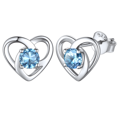 Sterling Silver Heart Celtic Knot Birthstone Stud Earrings