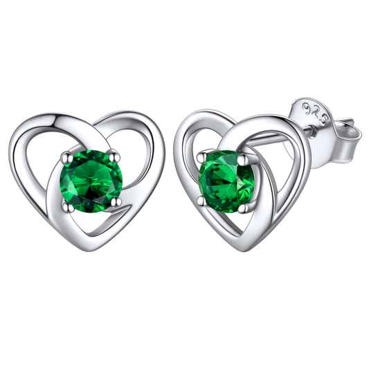 Pendientes de botón con piedra de nacimiento y nudo celta en forma de corazón en plata de ley