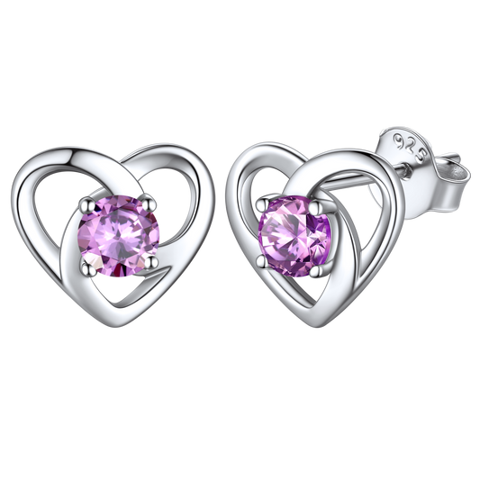 Sterling Silver Heart Celtic Knot Birthstone Stud Earrings