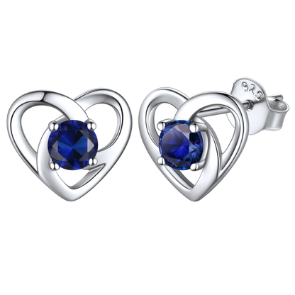 Sterling Silver Heart Celtic Knot Birthstone Stud Earrings