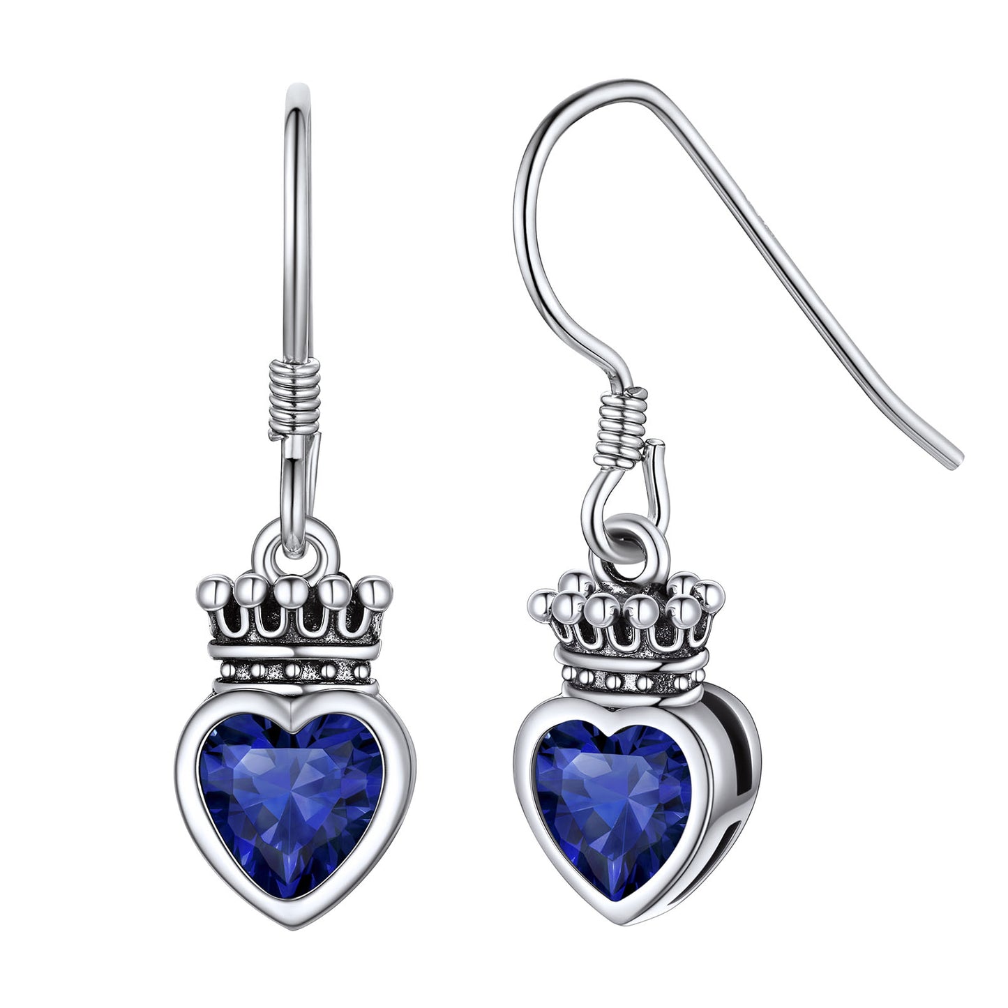 Sterling Silver Birthstone Crown Heart Dangle Earrings For Girls