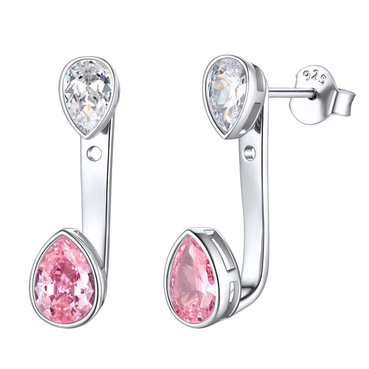 Cubic Zirconia Teardrop Birthstone Earrings Jacket Sterling Silver