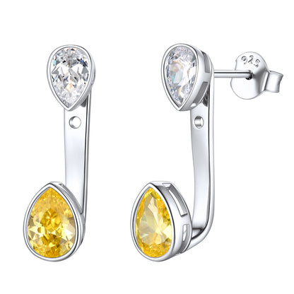 Cubic Zirconia Teardrop Birthstone Earrings Jacket Sterling Silver