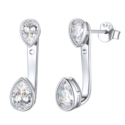 Cubic Zirconia Teardrop Birthstone Earrings Jacket Sterling Silver