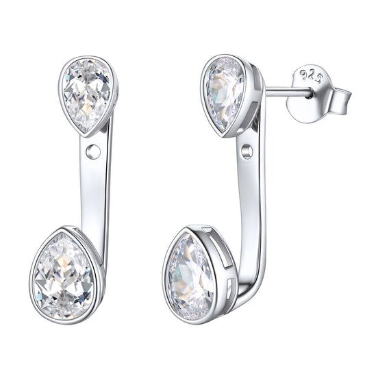 Cubic Zirconia Teardrop Birthstone Earrings Jacket Sterling Silver