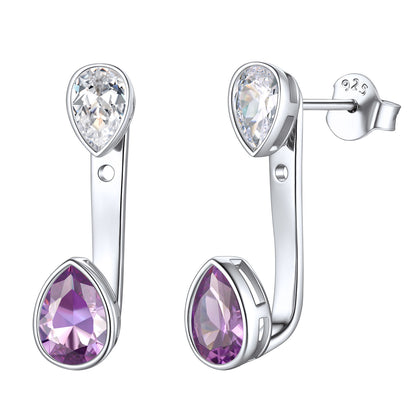 Cubic Zirconia Teardrop Birthstone Earrings Jacket Sterling Silver