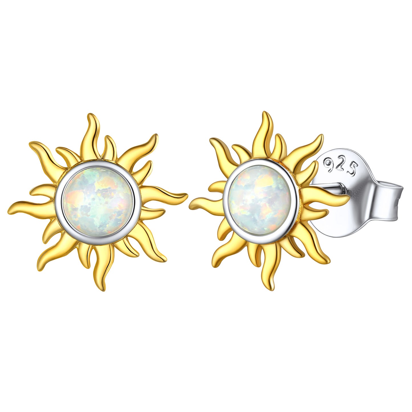Sterling Silver Sunflower Opal Stud Earrings