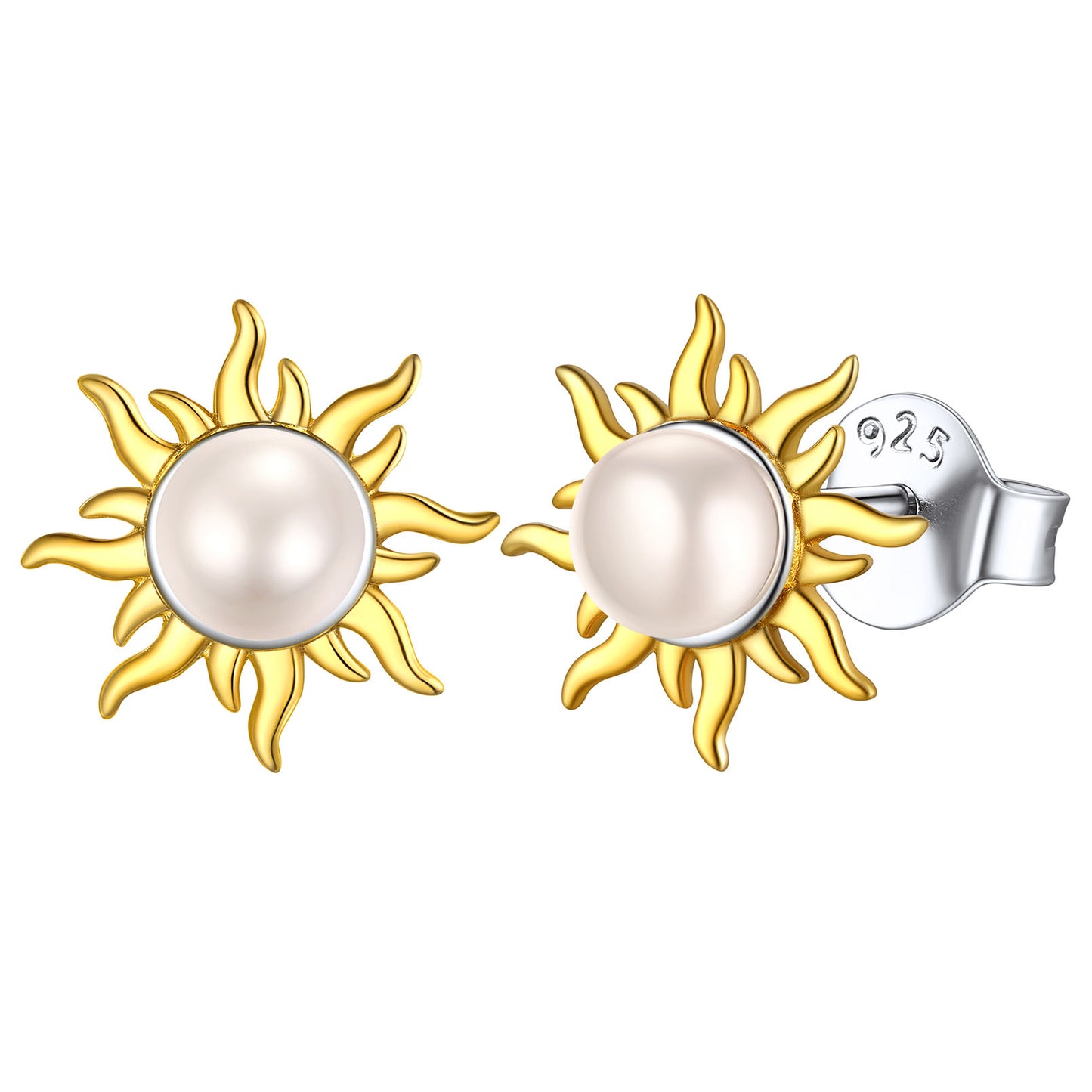 Sterling Silver Sunflower Pearl Stud Earrings For Women