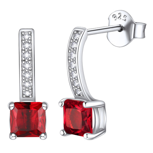 Sterling Silver Princess Cut Birthstone Dangle Drop Earrings