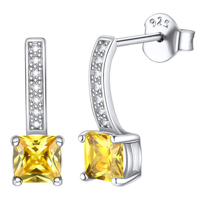 Sterling Silver Princess Cut Birthstone Dangle Drop Earrings For Women Girl