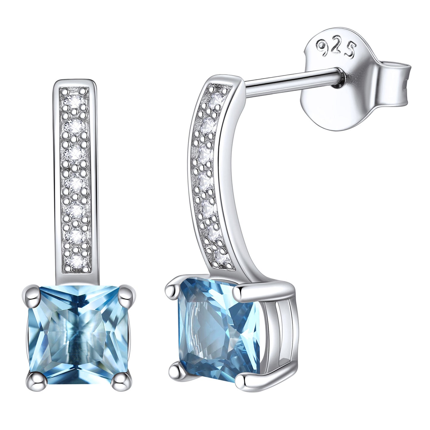 Sterling Silver Princess Cut Dangle Drop Earrings For Women Girl