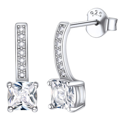 Sterling Silver Princess Cut Dangle Drop Earrings For Women Girl