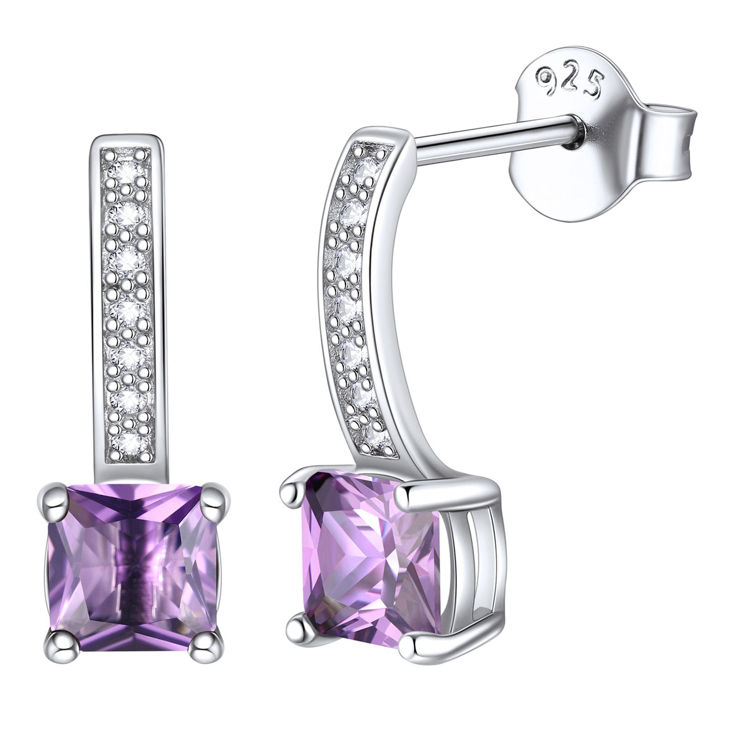 Sterling Silver Princess Cut Dangle Drop Earrings For Women Girl
