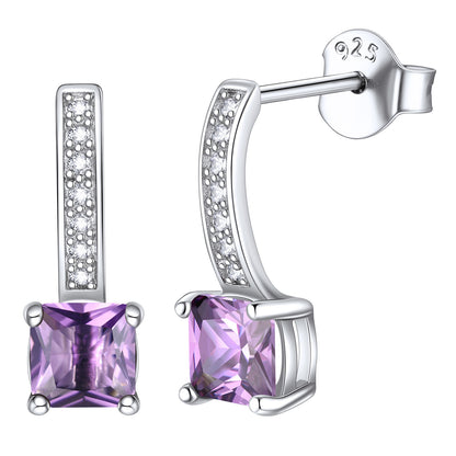 Sterling Silver Princess Cut Birthstone Dangle Drop Earrings For Women Girl