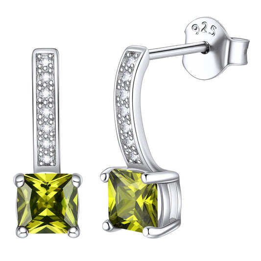 Sterling Silver Princess Cut Birthstone Dangle Drop Earrings