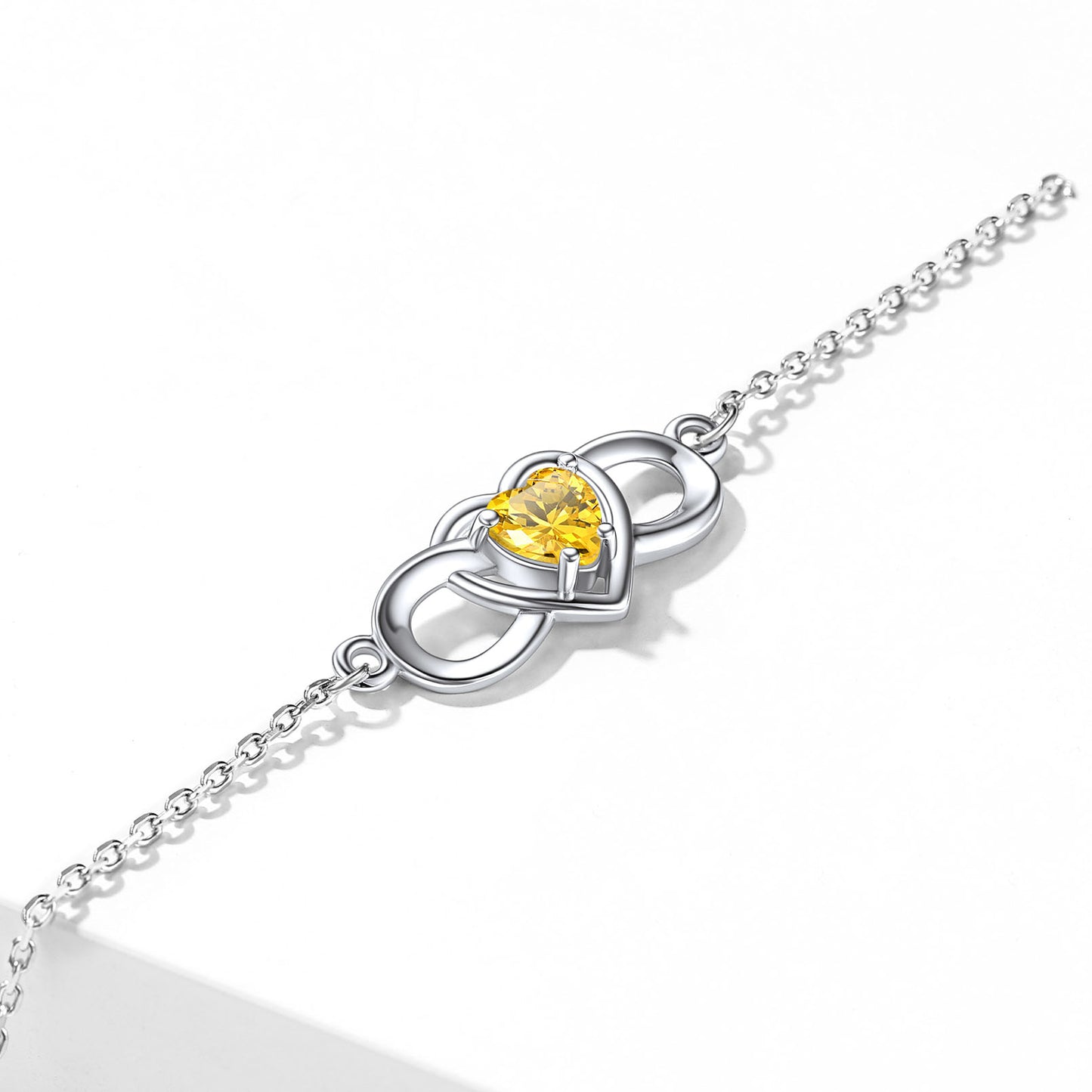 Bracelet chaîne en argent sterling avec pierre de naissance et cœur infini 