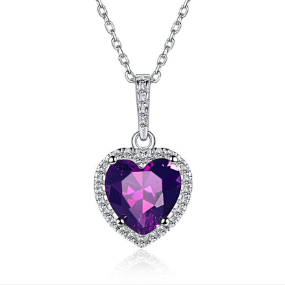 Sterling Silver Halo Birthstone Heart Necklace